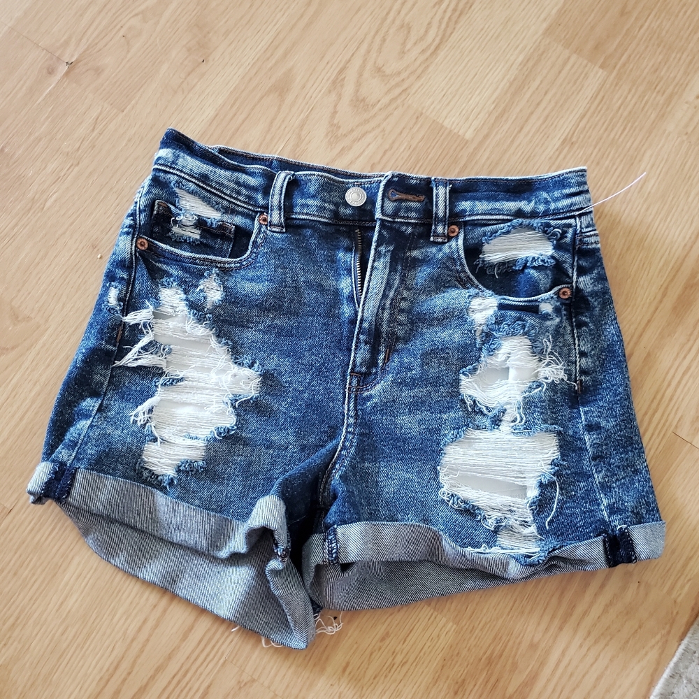 American eagle size 4 distressed shorts ripped dark wash denim - Picture 5 of 5
